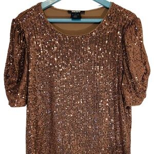 DKNY Taupe Top with Sequins. Like New size Large.  Party Festive